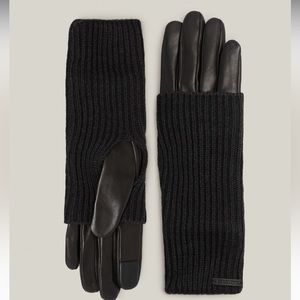 All Saints Zoya Extendable Knit Cuff Leather Gloves